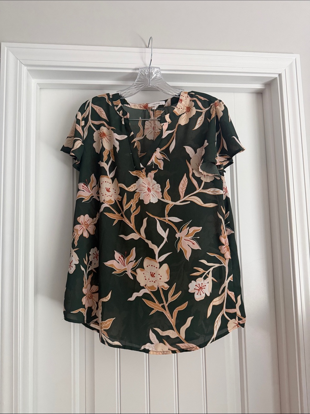 Maurices Dark Green Floral Flutter Sleeve Blouse